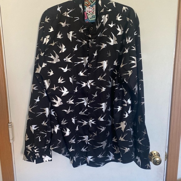 Whatless xxl button down novelty, black, and silver bird shirt - Picture 2 of 9